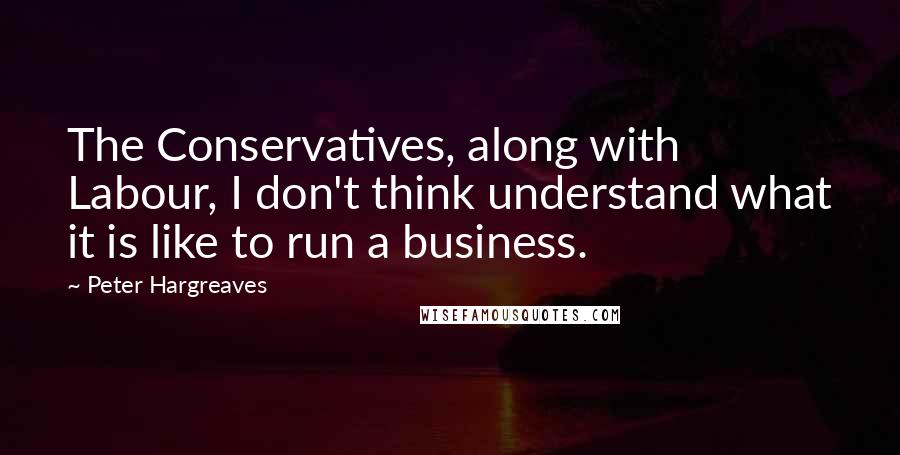Peter Hargreaves Quotes: The Conservatives, along with Labour, I don't think understand what it is like to run a business.