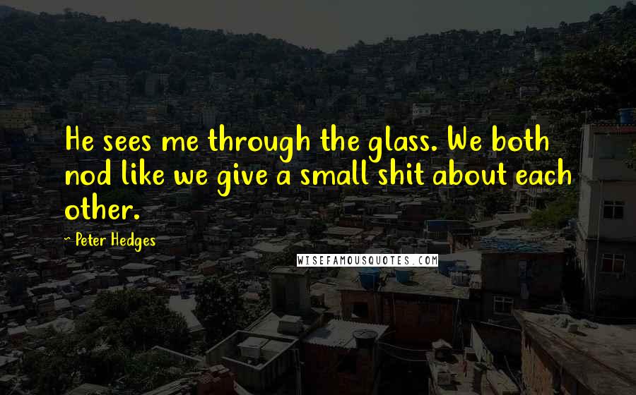 Peter Hedges Quotes: He sees me through the glass. We both nod like we give a small shit about each other.