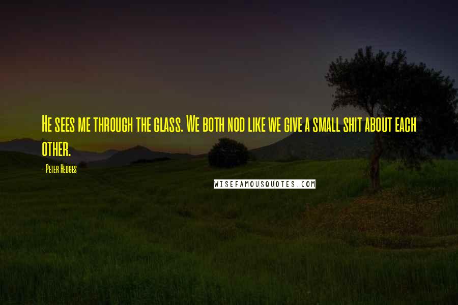 Peter Hedges Quotes: He sees me through the glass. We both nod like we give a small shit about each other.