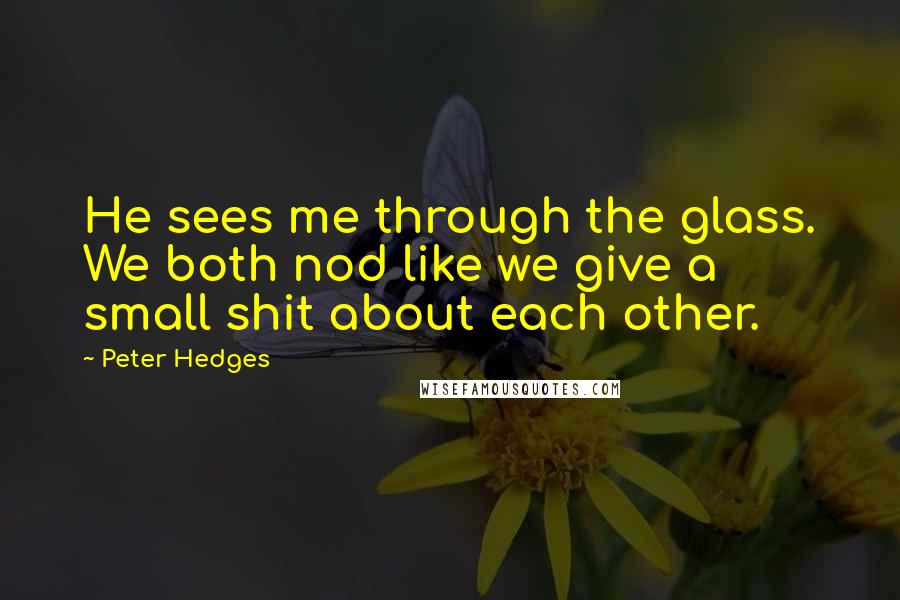 Peter Hedges Quotes: He sees me through the glass. We both nod like we give a small shit about each other.