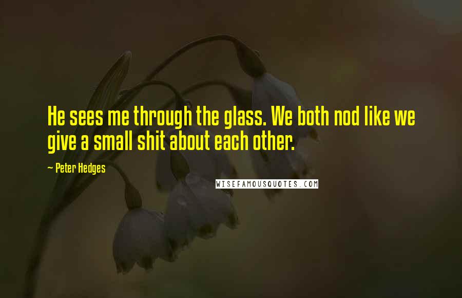 Peter Hedges Quotes: He sees me through the glass. We both nod like we give a small shit about each other.