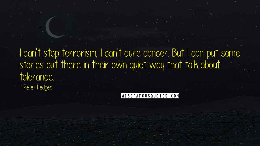 Peter Hedges Quotes: I can't stop terrorism; I can't cure cancer. But I can put some stories out there in their own quiet way that talk about tolerance.