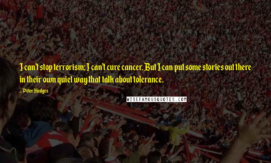 Peter Hedges Quotes: I can't stop terrorism; I can't cure cancer. But I can put some stories out there in their own quiet way that talk about tolerance.