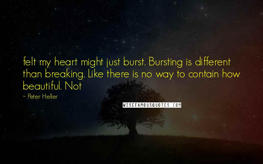 Peter Heller Quotes: felt my heart might just burst. Bursting is different than breaking. Like there is no way to contain how beautiful. Not