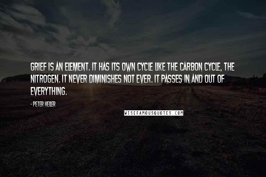 Peter Heller Quotes: Grief is an element. It has its own cycle like the carbon cycle, the nitrogen. It never diminishes not ever. It passes in and out of everything.