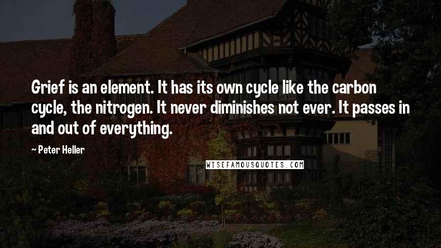 Peter Heller Quotes: Grief is an element. It has its own cycle like the carbon cycle, the nitrogen. It never diminishes not ever. It passes in and out of everything.