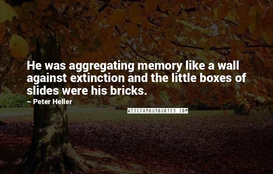 Peter Heller Quotes: He was aggregating memory like a wall against extinction and the little boxes of slides were his bricks.