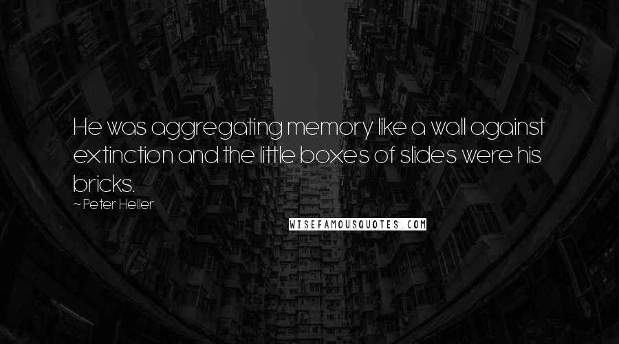 Peter Heller Quotes: He was aggregating memory like a wall against extinction and the little boxes of slides were his bricks.