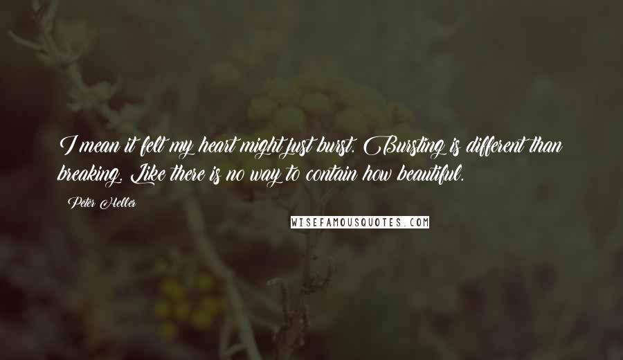 Peter Heller Quotes: I mean it felt my heart might just burst. Bursting is different than breaking. Like there is no way to contain how beautiful.