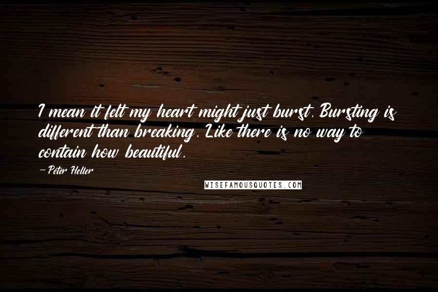 Peter Heller Quotes: I mean it felt my heart might just burst. Bursting is different than breaking. Like there is no way to contain how beautiful.