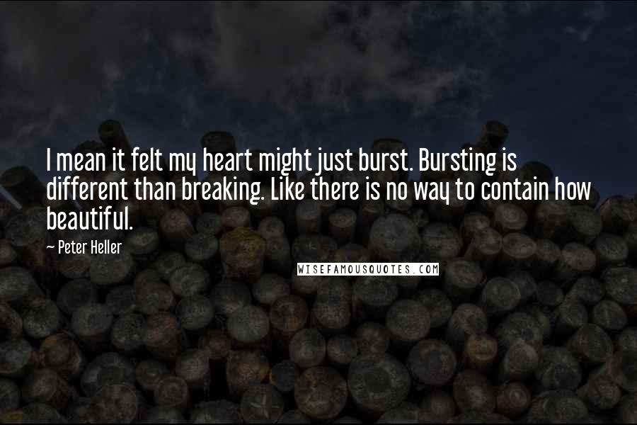 Peter Heller Quotes: I mean it felt my heart might just burst. Bursting is different than breaking. Like there is no way to contain how beautiful.