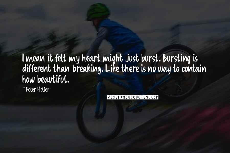 Peter Heller Quotes: I mean it felt my heart might just burst. Bursting is different than breaking. Like there is no way to contain how beautiful.