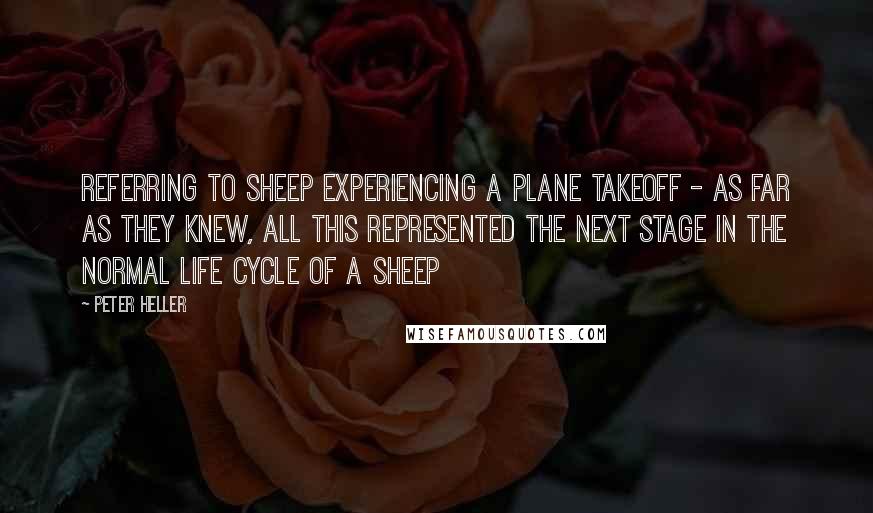 Peter Heller Quotes: Referring to sheep experiencing a plane takeoff - As far as they knew, all this represented the next stage in the normal life cycle of a sheep