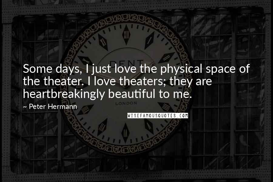 Peter Hermann Quotes: Some days, I just love the physical space of the theater. I love theaters; they are heartbreakingly beautiful to me.