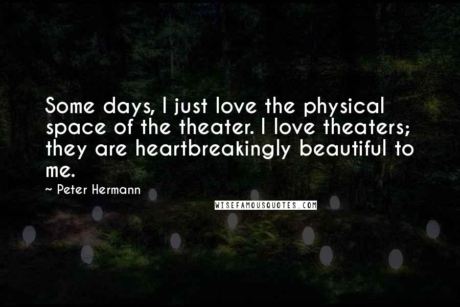 Peter Hermann Quotes: Some days, I just love the physical space of the theater. I love theaters; they are heartbreakingly beautiful to me.