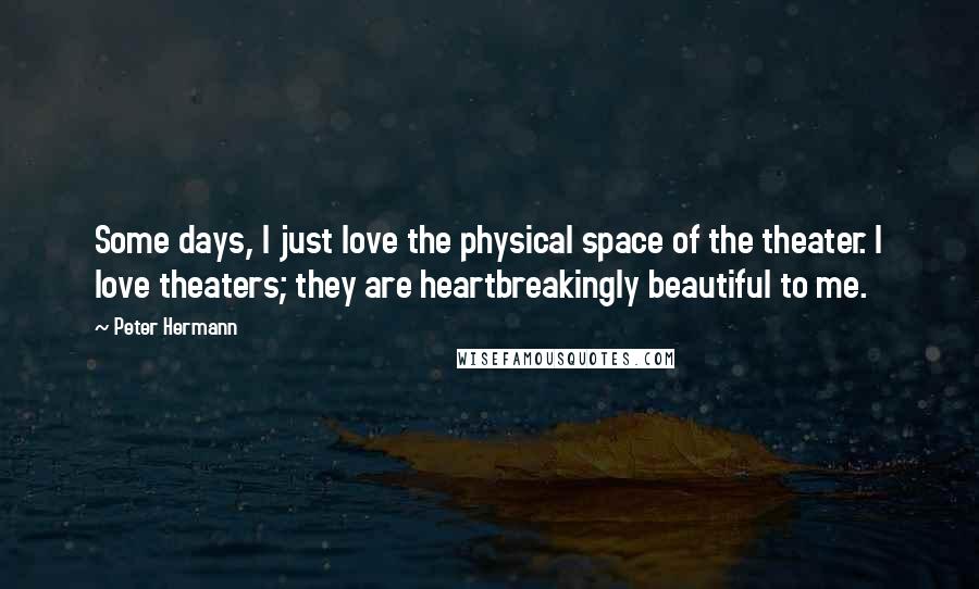 Peter Hermann Quotes: Some days, I just love the physical space of the theater. I love theaters; they are heartbreakingly beautiful to me.