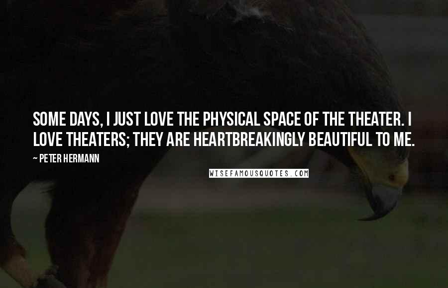 Peter Hermann Quotes: Some days, I just love the physical space of the theater. I love theaters; they are heartbreakingly beautiful to me.