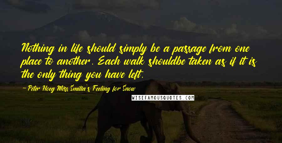 Peter Hoeg Miss Smilla's Feeling For Snow Quotes: Nothing in life should simply be a passage from one place to another. Each walk shouldbe taken as if it is the only thing you have left.