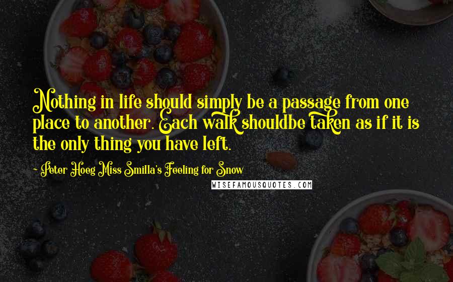 Peter Hoeg Miss Smilla's Feeling For Snow Quotes: Nothing in life should simply be a passage from one place to another. Each walk shouldbe taken as if it is the only thing you have left.