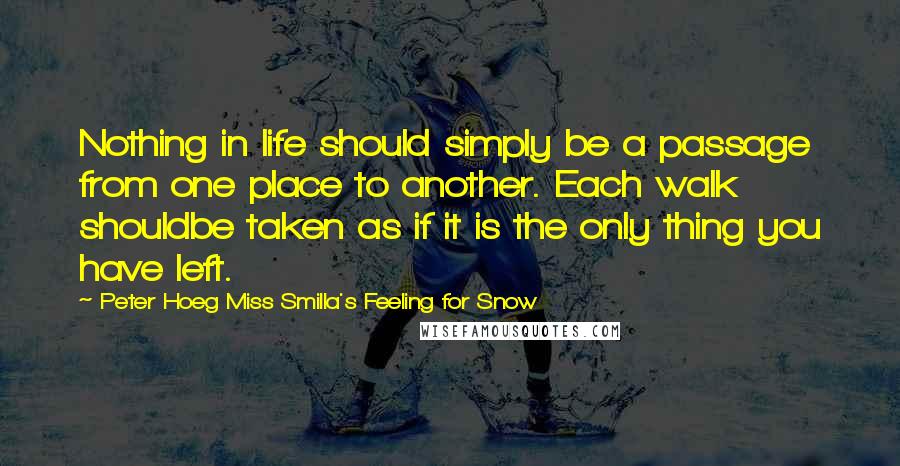 Peter Hoeg Miss Smilla's Feeling For Snow Quotes: Nothing in life should simply be a passage from one place to another. Each walk shouldbe taken as if it is the only thing you have left.