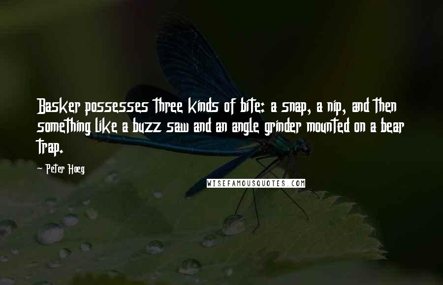 Peter Hoeg Quotes: Basker possesses three kinds of bite: a snap, a nip, and then something like a buzz saw and an angle grinder mounted on a bear trap.