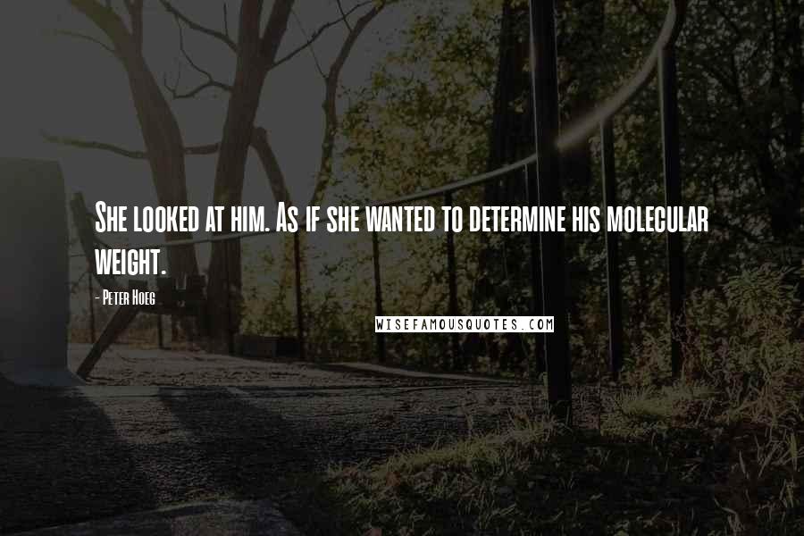 Peter Hoeg Quotes: She looked at him. As if she wanted to determine his molecular weight.