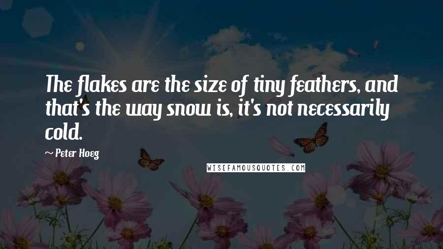 Peter Hoeg Quotes: The flakes are the size of tiny feathers, and that's the way snow is, it's not necessarily cold.