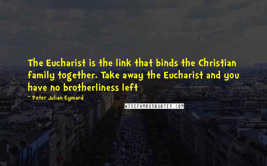 Peter Julian Eymard Quotes: The Eucharist is the link that binds the Christian family together. Take away the Eucharist and you have no brotherliness left