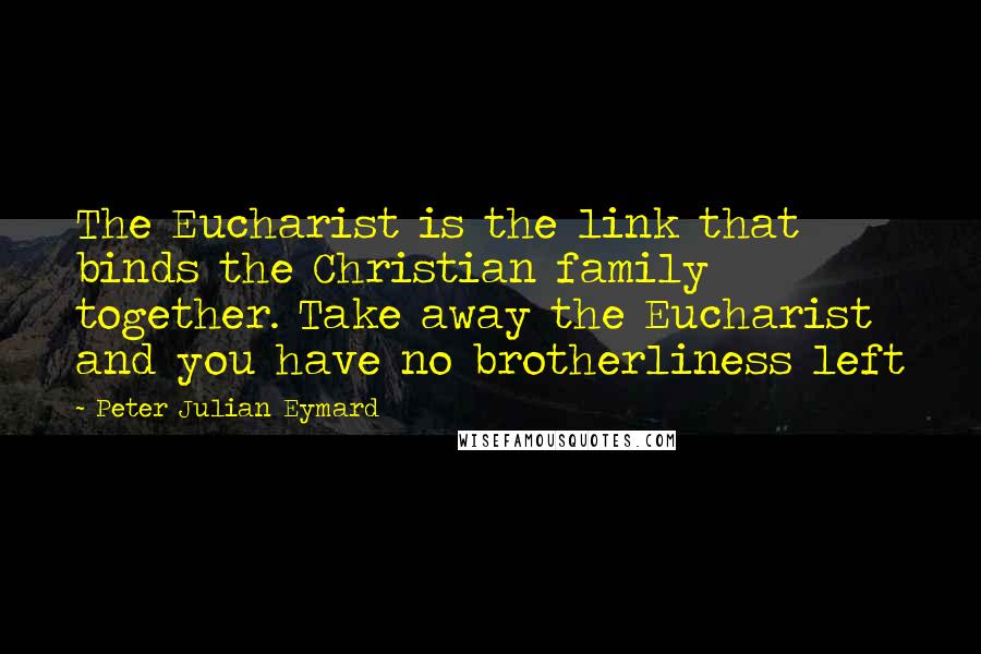 Peter Julian Eymard Quotes: The Eucharist is the link that binds the Christian family together. Take away the Eucharist and you have no brotherliness left