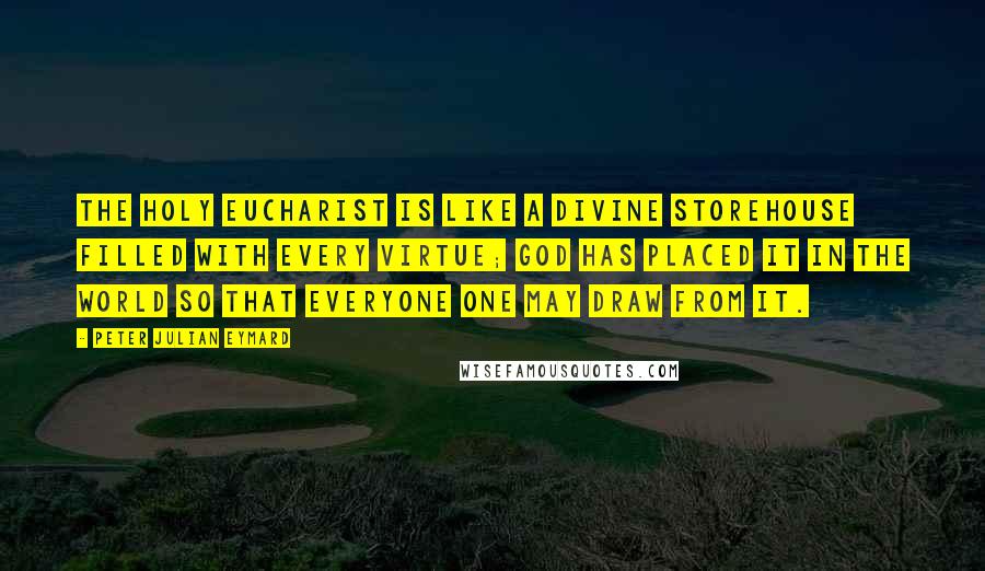 Peter Julian Eymard Quotes: The Holy Eucharist is like a divine Storehouse filled with every virtue; God has placed It in the world so that everyone one may draw from It.
