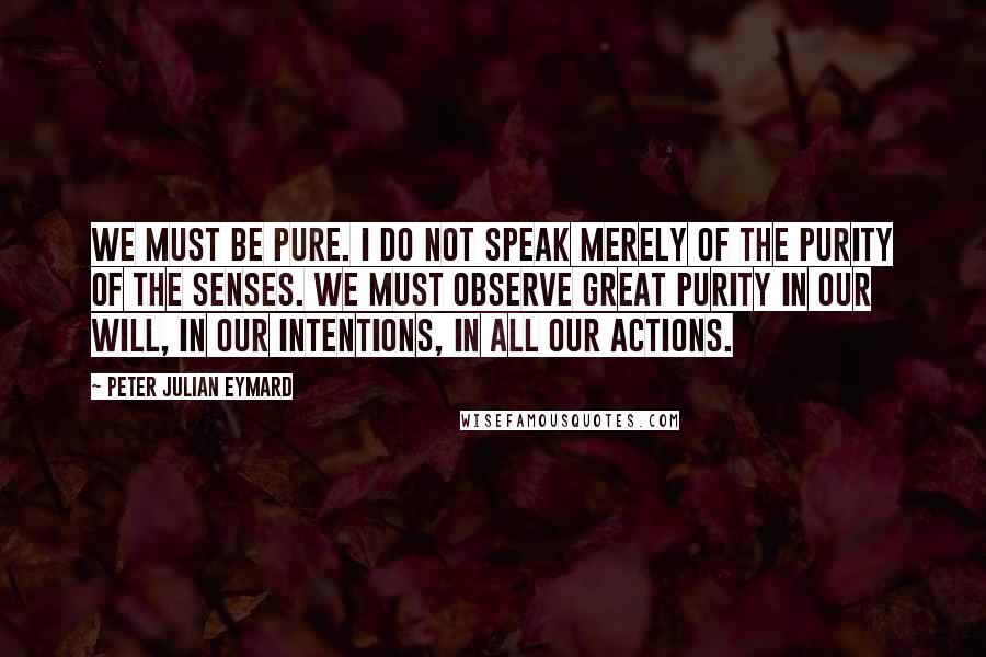 Peter Julian Eymard Quotes: We must be pure. I do not speak merely of the purity of the senses. We must observe great purity in our will, in our intentions, in all our actions.