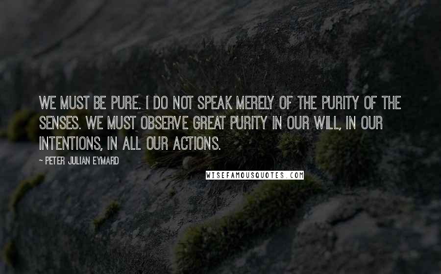 Peter Julian Eymard Quotes: We must be pure. I do not speak merely of the purity of the senses. We must observe great purity in our will, in our intentions, in all our actions.