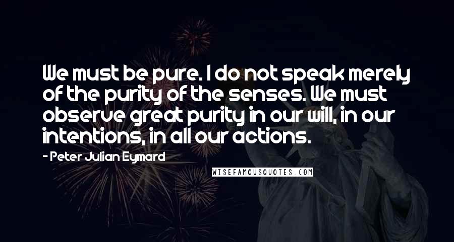 Peter Julian Eymard Quotes: We must be pure. I do not speak merely of the purity of the senses. We must observe great purity in our will, in our intentions, in all our actions.