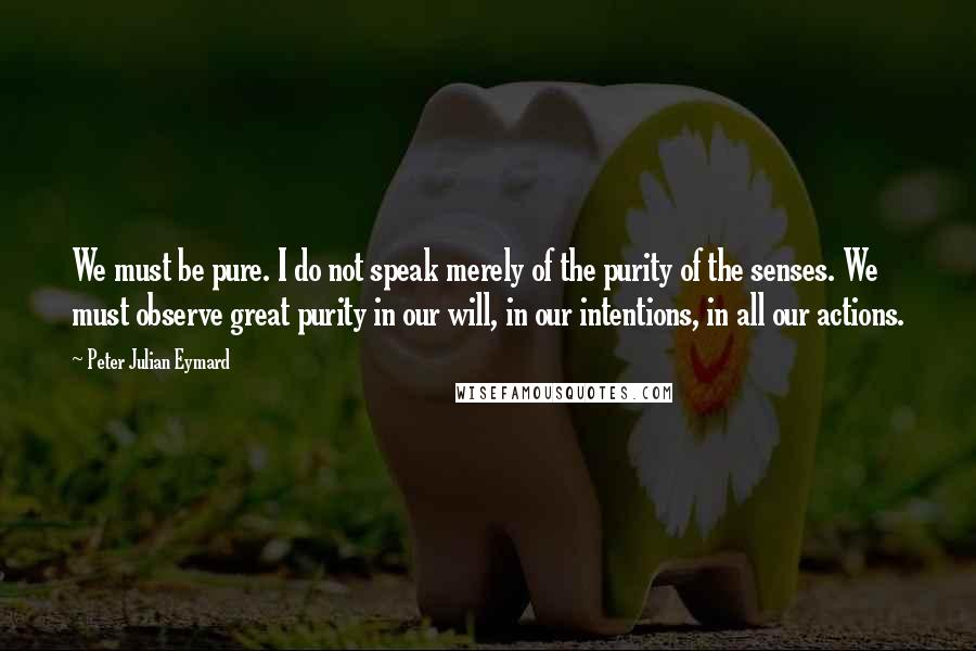 Peter Julian Eymard Quotes: We must be pure. I do not speak merely of the purity of the senses. We must observe great purity in our will, in our intentions, in all our actions.