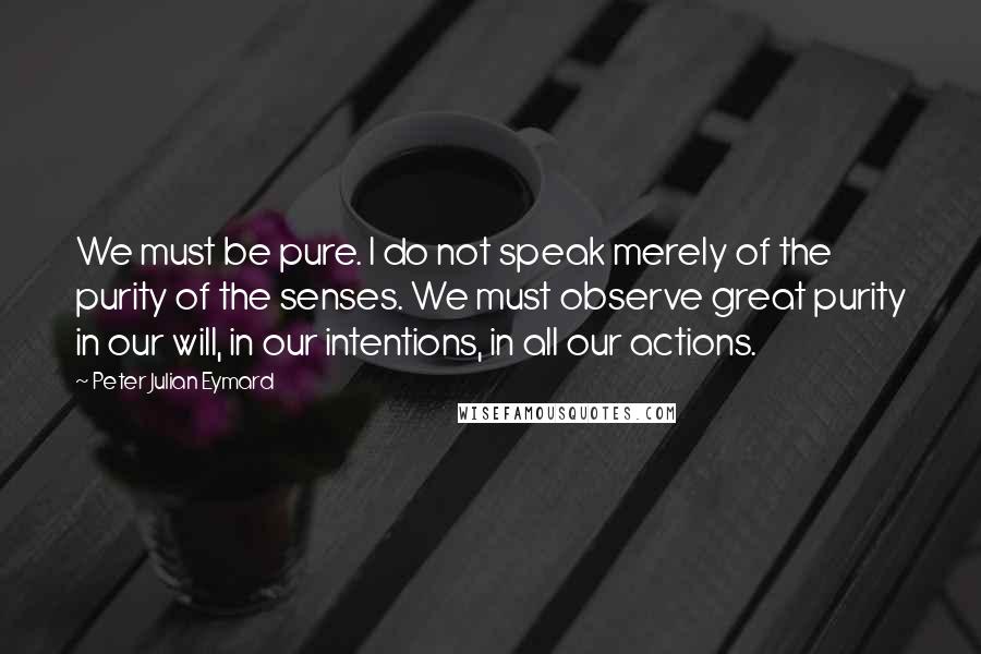 Peter Julian Eymard Quotes: We must be pure. I do not speak merely of the purity of the senses. We must observe great purity in our will, in our intentions, in all our actions.