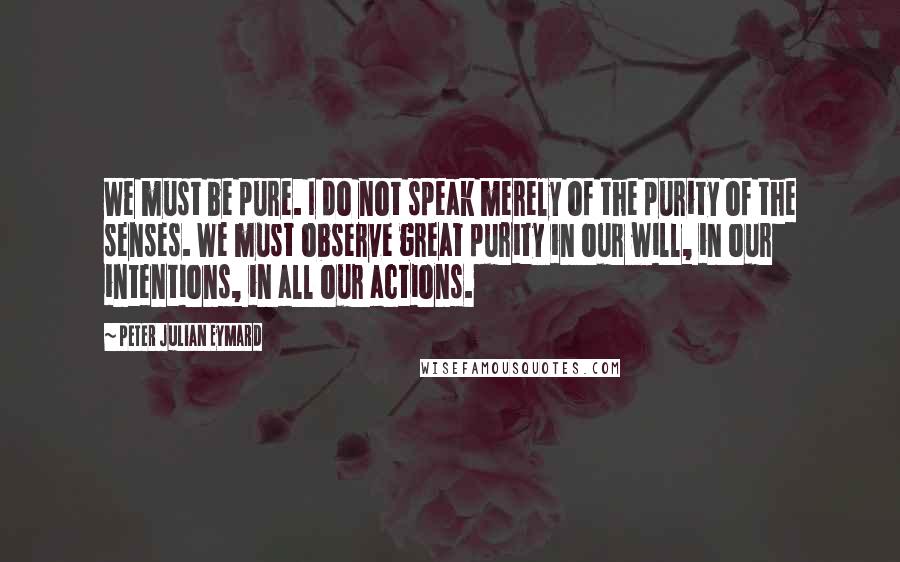 Peter Julian Eymard Quotes: We must be pure. I do not speak merely of the purity of the senses. We must observe great purity in our will, in our intentions, in all our actions.