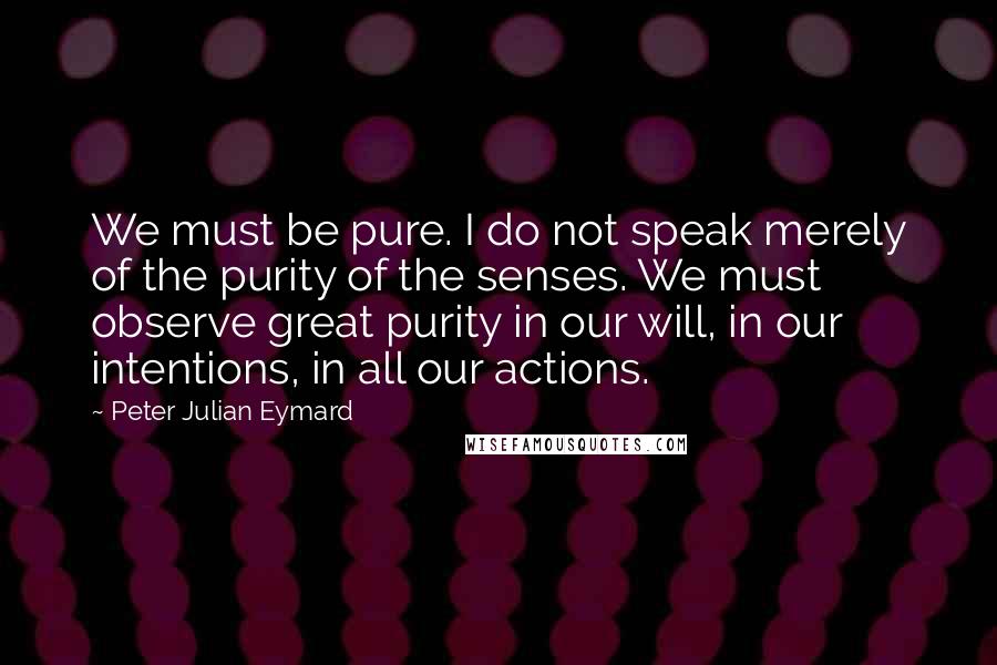 Peter Julian Eymard Quotes: We must be pure. I do not speak merely of the purity of the senses. We must observe great purity in our will, in our intentions, in all our actions.