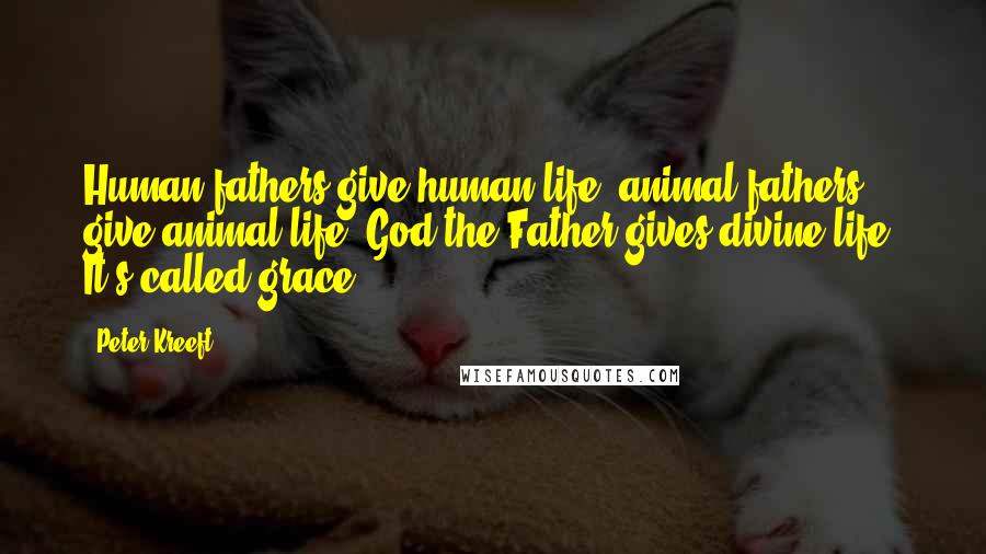 Peter Kreeft Quotes: Human fathers give human life, animal fathers give animal life, God the Father gives divine life. It's called grace.