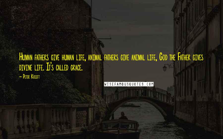 Peter Kreeft Quotes: Human fathers give human life, animal fathers give animal life, God the Father gives divine life. It's called grace.