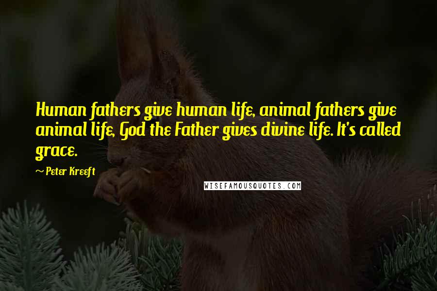 Peter Kreeft Quotes: Human fathers give human life, animal fathers give animal life, God the Father gives divine life. It's called grace.