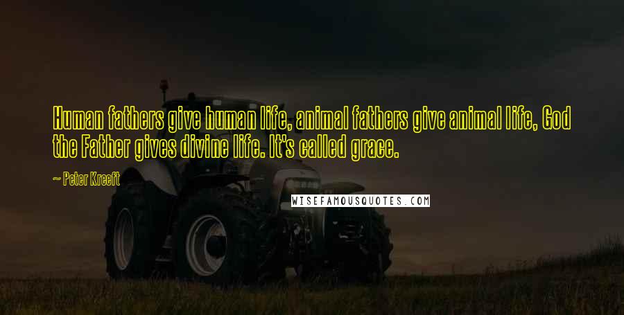 Peter Kreeft Quotes: Human fathers give human life, animal fathers give animal life, God the Father gives divine life. It's called grace.