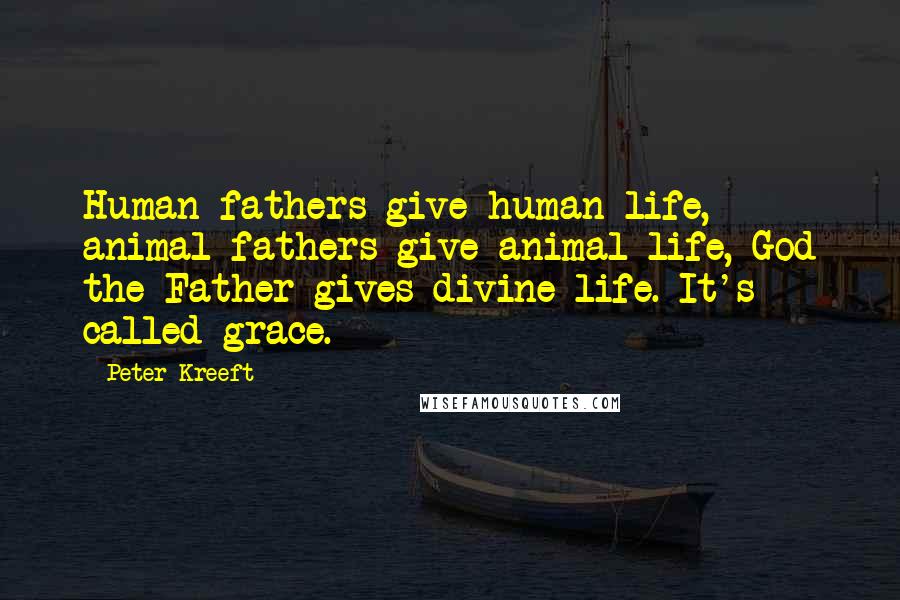 Peter Kreeft Quotes: Human fathers give human life, animal fathers give animal life, God the Father gives divine life. It's called grace.