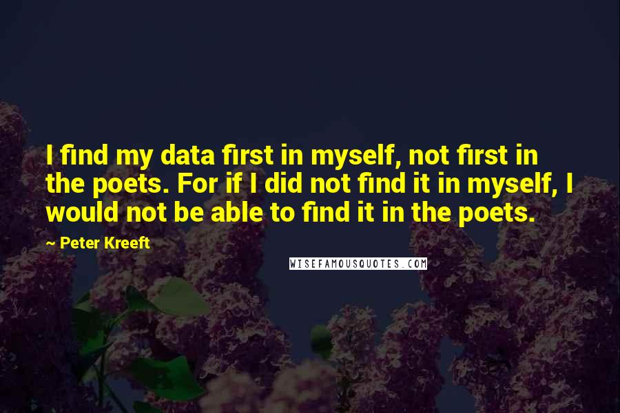 Peter Kreeft Quotes: I find my data first in myself, not first in the poets. For if I did not find it in myself, I would not be able to find it in the poets.