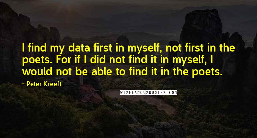 Peter Kreeft Quotes: I find my data first in myself, not first in the poets. For if I did not find it in myself, I would not be able to find it in the poets.