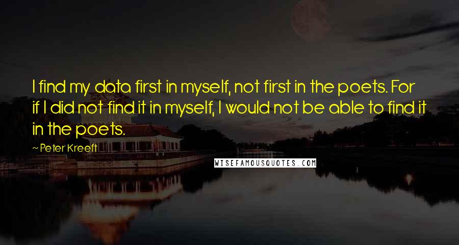 Peter Kreeft Quotes: I find my data first in myself, not first in the poets. For if I did not find it in myself, I would not be able to find it in the poets.