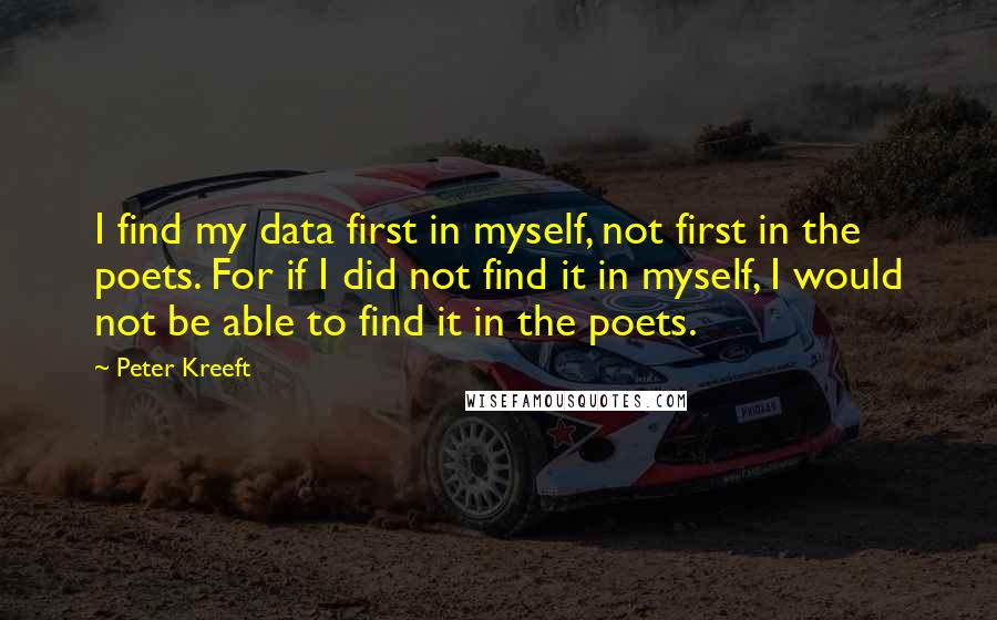 Peter Kreeft Quotes: I find my data first in myself, not first in the poets. For if I did not find it in myself, I would not be able to find it in the poets.