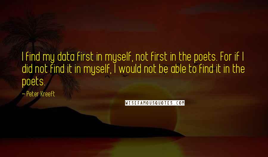 Peter Kreeft Quotes: I find my data first in myself, not first in the poets. For if I did not find it in myself, I would not be able to find it in the poets.