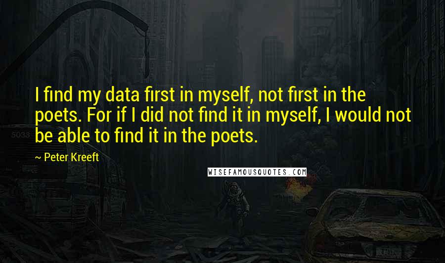 Peter Kreeft Quotes: I find my data first in myself, not first in the poets. For if I did not find it in myself, I would not be able to find it in the poets.