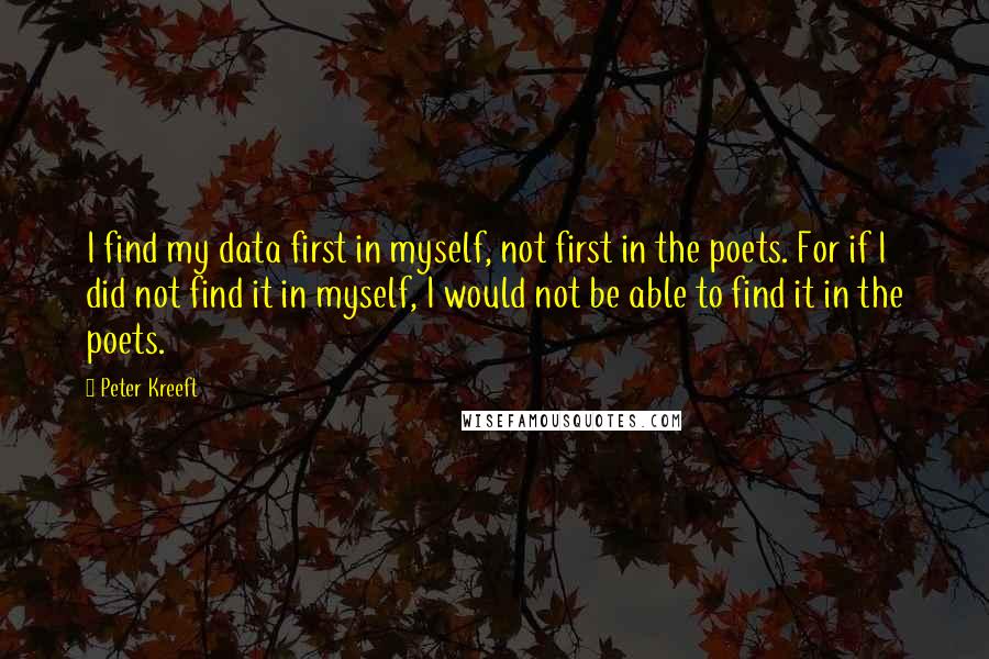 Peter Kreeft Quotes: I find my data first in myself, not first in the poets. For if I did not find it in myself, I would not be able to find it in the poets.