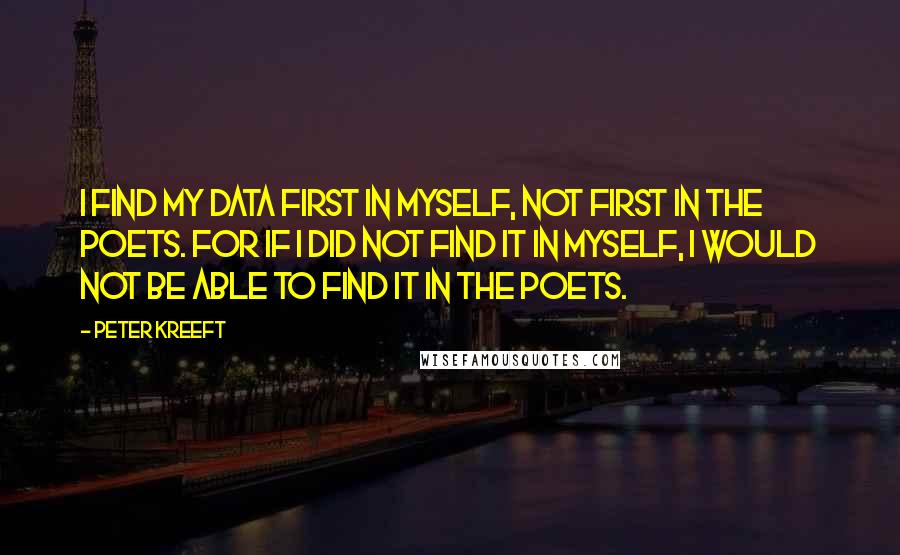 Peter Kreeft Quotes: I find my data first in myself, not first in the poets. For if I did not find it in myself, I would not be able to find it in the poets.